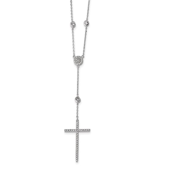 Sterling Silver Rhodium-plated CZ Cross Drop Necklace - 18 in. Sterling Silver Rhodium-plated CZ Cross Drop Necklace - 18 in.
