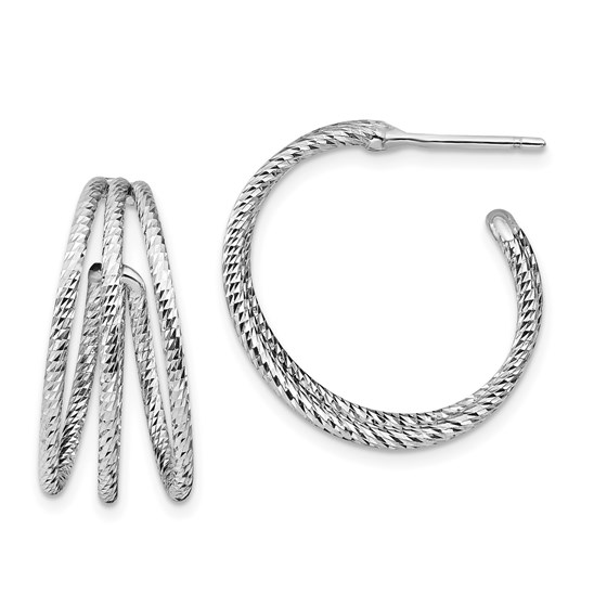 Sterling Silver Rhodium-plated D/C J-Hoop Earrings - 23.4 mm Sterling Silver Rhodium-plated D/C J-Hoop Earrings - 23.4 mm