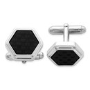 Sterling Silver Rhodium-plated Hexagon Black Cbn Fiber Cuff Links