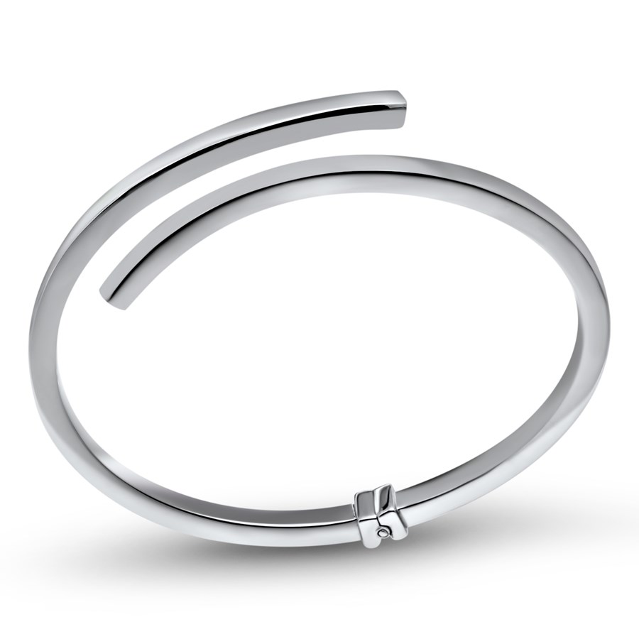 Sterling Silver Rhodium-plated Polished Bypass Hinged Bangle