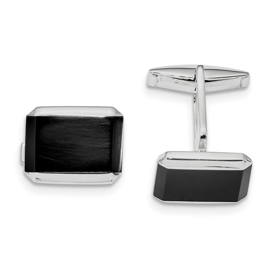 Sterling Silver Rhodium-plated Rectangle Onyx Cuff Links Sterling Silver Rhodium-plated Rectangle Onyx Cuff Links
