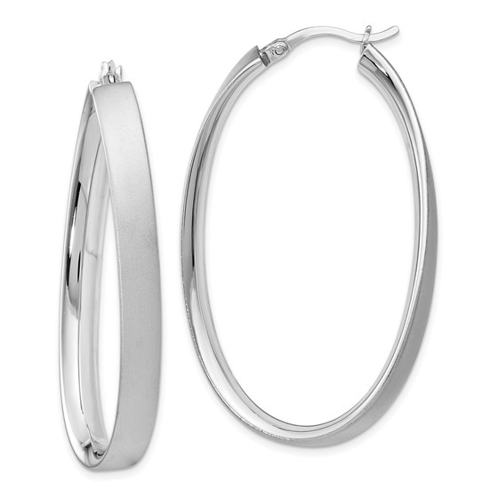 Sterling Silver Rhodium-plated Satin Oval Hoop Earrings - 51 mm Sterling Silver Rhodium-plated Satin Oval Hoop Earrings - 51 mm