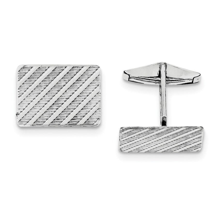 Sterling Silver Rhodium-plated Square Diagonal Stripe Cuff Links