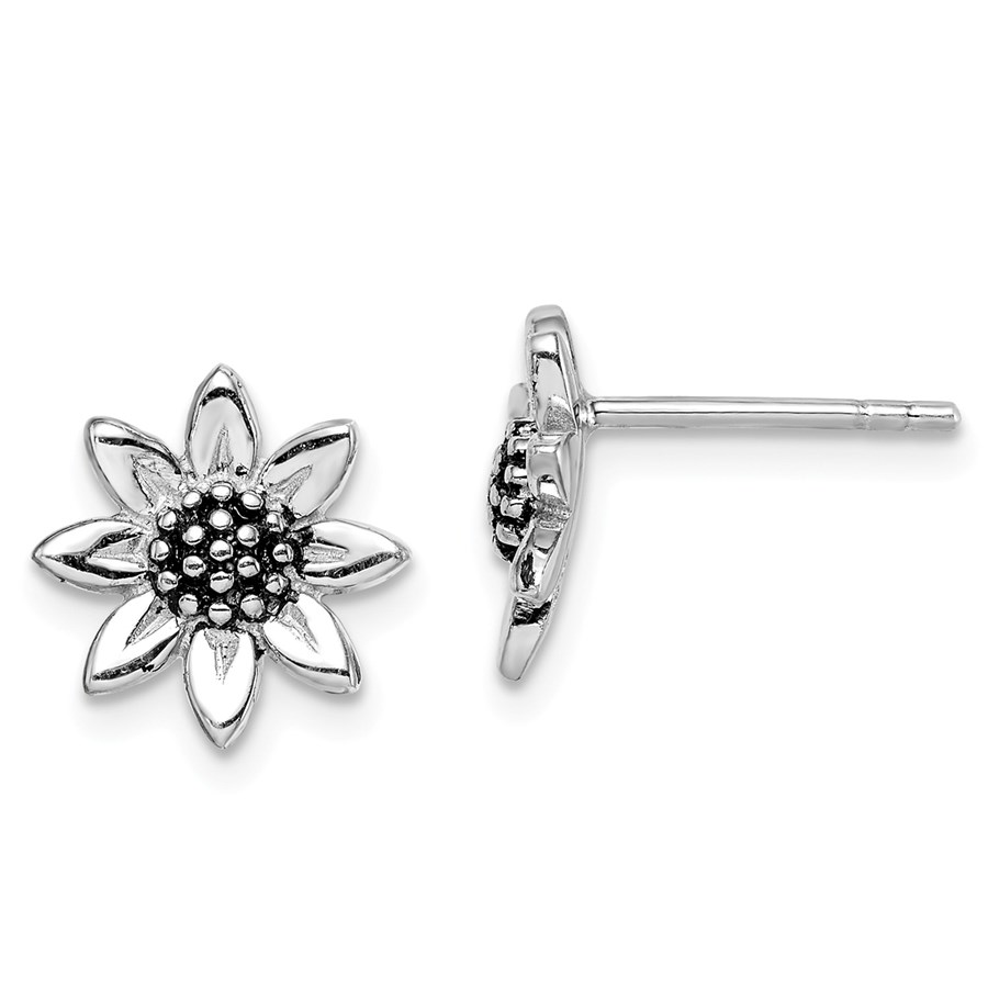Sterling Silver Rhodium-plated Sunflower Post Earring - 53 mm