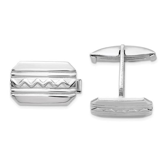 Sterling Silver Rhodium-plated Wave Design Cuff Links Sterling Silver Rhodium-plated Wave Design Cuff Links
