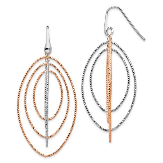 Sterling Silver Rose-Gold D/C Oval Dangle Earrings - 62.89 mm Sterling Silver Rose-Gold D/C Oval Dangle Earrings - 62.89 mm