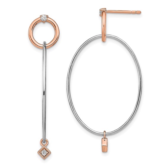 Sterling Silver Rose Gold RP CZ Post Dangle Earrings - 38.19 mm Sterling Silver Rose Gold RP CZ Post Dangle Earrings - 38.19 mm