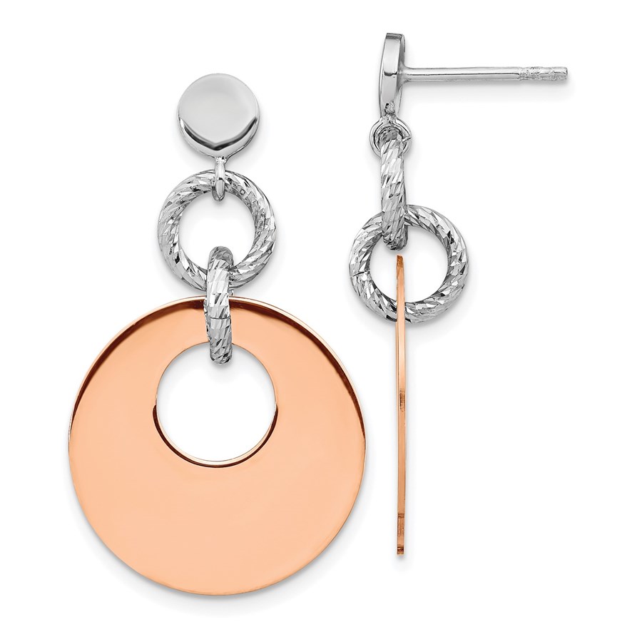Sterling Silver Rose Gold RP D/C Post Dangle Earring - 35.1 mm