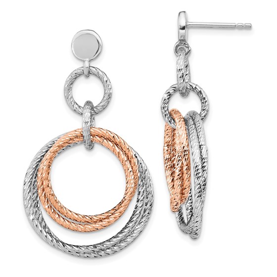 Sterling Silver Rose Gold RP D/C Post Dangle Earring - 41 mm Sterling Silver Rose Gold RP D/C Post Dangle Earring - 41 mm