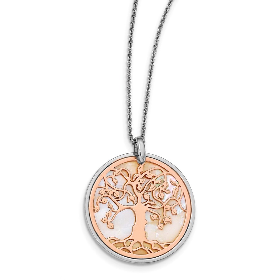 Sterling Silver Rose MOP Tree of Life Necklace - 17.5 in.