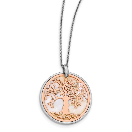 Sterling Silver Rose MOP Tree of Life Necklace - 17.5 in. Sterling Silver Rose MOP Tree of Life Necklace - 17.5 in.
