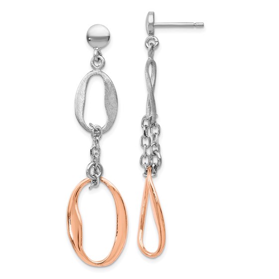 Sterling Silver Rose-plated Scratch-finish Earrings - 50 mm Sterling Silver Rose-plated Scratch-finish Earrings - 50 mm