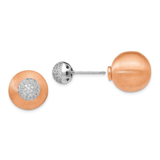 Sterling Silver Rose-tone CZ Front Back Earrings - 14 mm Sterling Silver Rose-tone CZ Front Back Earrings - 14 mm