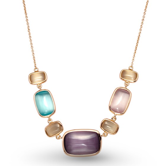 Sterling Silver Rose-Tone Multi-Colored Cat's Eye 17" Necklace Sterling Silver Rose-Tone Multi-Colored Cat's Eye 17" Necklace