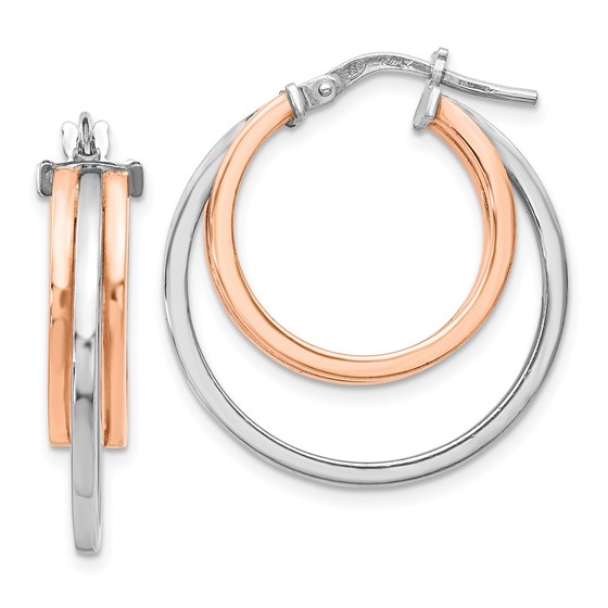 Sterling Silver Rose-tone Polished Hoop Earrings - 25 mm Sterling Silver Rose-tone Polished Hoop Earrings - 25 mm