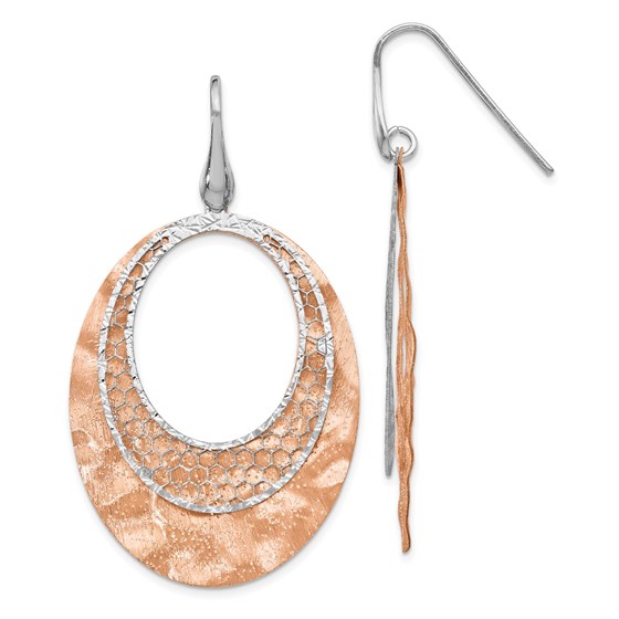 Sterling Silver Rose-tone Textured Dangle Earrings - 54 mm Sterling Silver Rose-tone Textured Dangle Earrings - 54 mm
