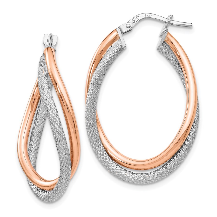 Sterling Silver Rose-tone Textured Hoop Earrings - 32.5 mm
