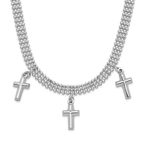 Sterling Silver RP 3-Cross w/4in. Ext. Choker Necklace - 13 in. Sterling Silver RP 3-Cross w/4in. Ext. Choker Necklace - 13 in.