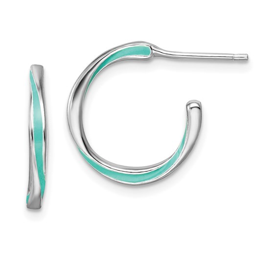 Sterling Silver RP Aqua Enameled Hoop Earrings - 17.5 mm