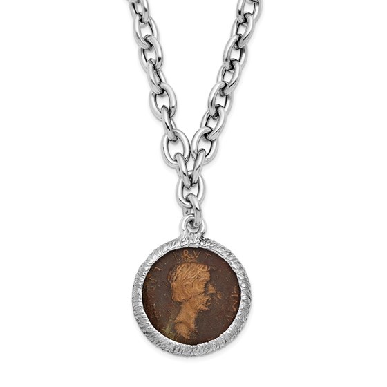 Sterling Silver RP Bronze Roman Coin Necklace - 18 in.