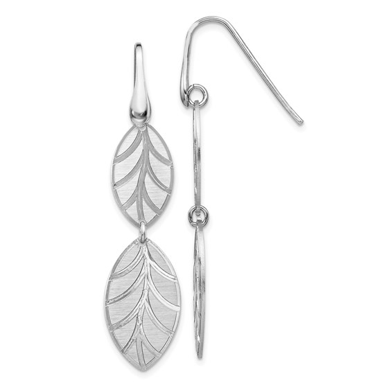 Sterling Silver RP Brushed/Polished Leaf Dangle Earrings - 51 mm