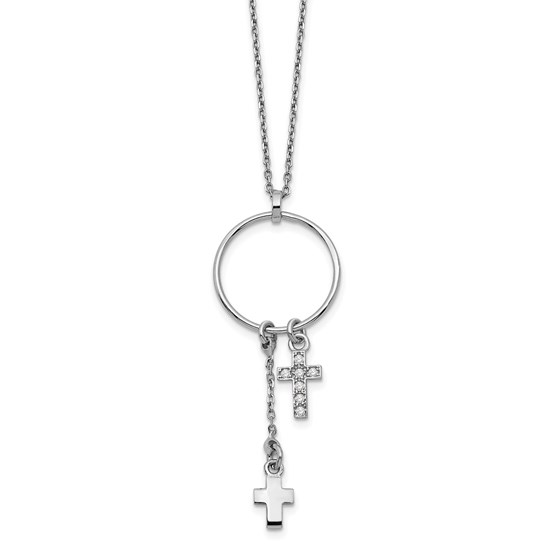 Sterling Silver RP CZ Cross w/1.5 in ext. Necklace - 16 in. Sterling Silver RP CZ Cross w/1.5 in ext. Necklace - 16 in.