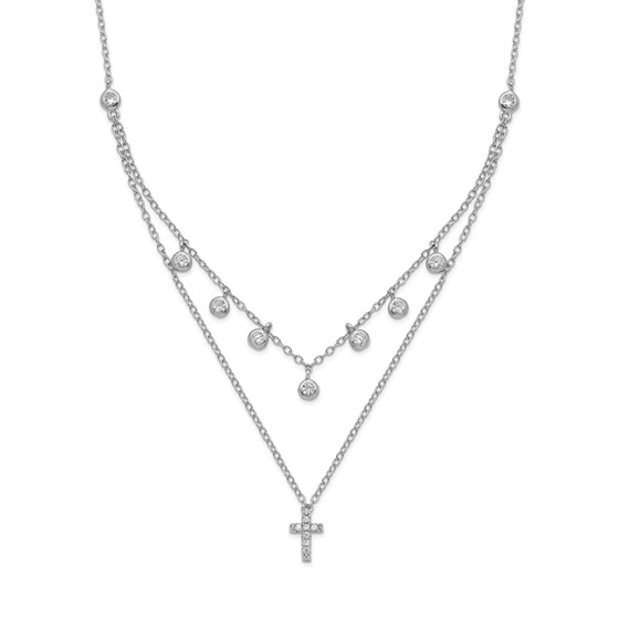 Sterling Silver RP CZ Cross w/ 2in ext. Necklace - 16 in. Sterling Silver RP CZ Cross w/ 2in ext. Necklace - 16 in.
