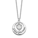 Sterling Silver RP CZ Heart I Love You Mom Necklace - 17 in.