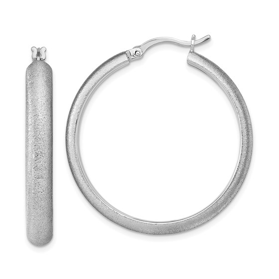 Sterling Silver RP Matte Textured Hoop Earrings - 36.72 mm Sterling Silver RP Matte Textured Hoop Earrings - 36.72 mm