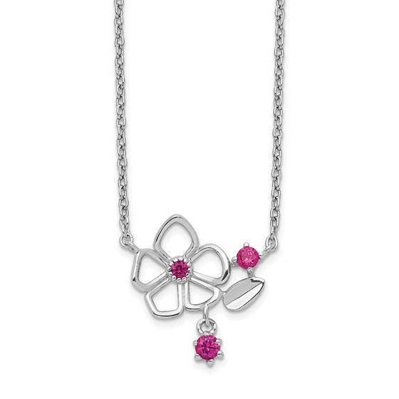 Sterling Silver RP Pink CZ Flower w/2in. Ext. Necklace - 16 in. Sterling Silver RP Pink CZ Flower w/2in. Ext. Necklace - 16 in.