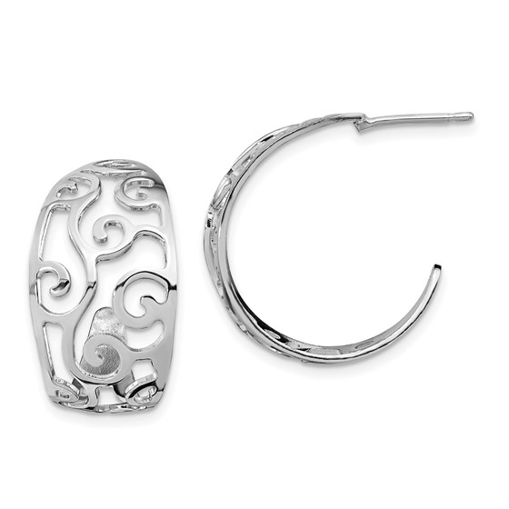 Sterling Silver RP Polished Cut-out J-Hoop Earrings - 21.75 mm Sterling Silver RP Polished Cut-out J-Hoop Earrings - 21.75 mm
