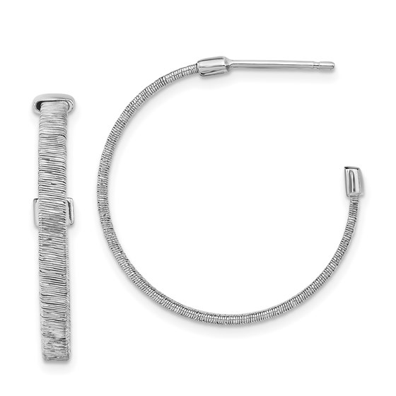 Sterling Silver RP Textured D/C Hoop Earrings - 27 mm Sterling Silver RP Textured D/C Hoop Earrings - 27 mm