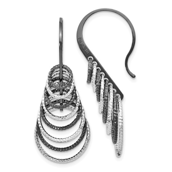 Sterling Silver Ruthenium-plated Laser Textured Earrings - 43 mm Sterling Silver Ruthenium-plated Laser Textured Earrings - 43 mm