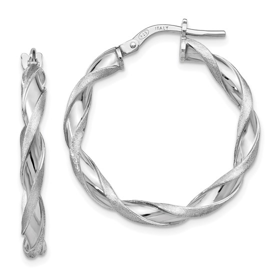 Sterling Silver Scratch-finish Twisted Hoop Earrings - 26.5 mm Sterling Silver Scratch-finish Twisted Hoop Earrings - 26.5 mm