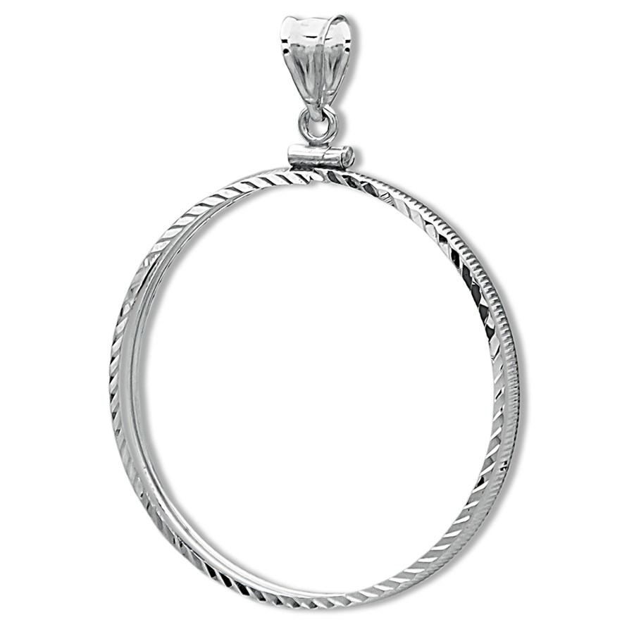 Sterling Silver Screw Top Diamond Cut Coin Bezel - 38 mm