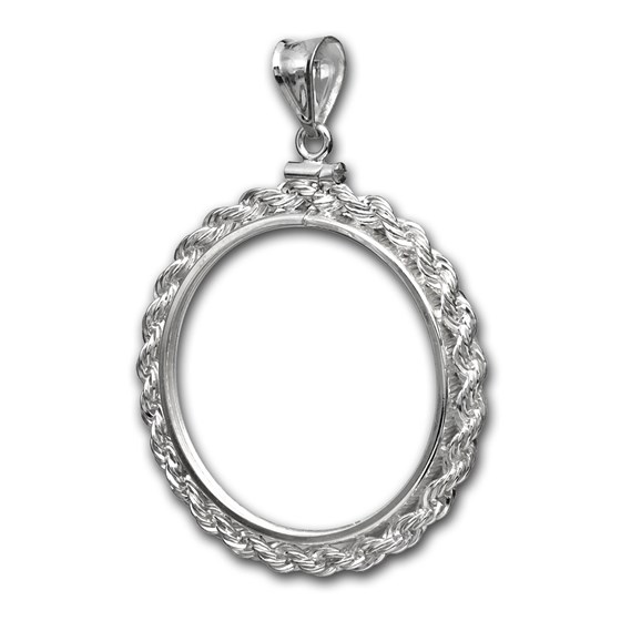 Sterling Silver Screw Top Rope Polished Coin Bezel - 38.2 mm Sterling Silver Screw Top Rope Polished Coin Bezel - 38.2 mm