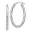 Sterling Silver Textured Oval Hinged Hoop Earrings - 35 mm