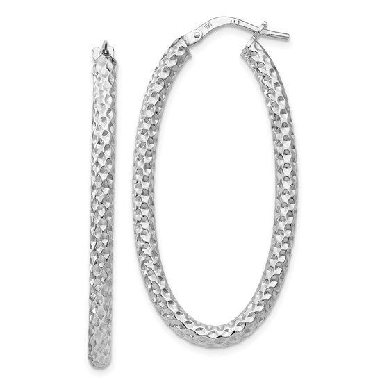 Sterling Silver Textured Oval Hinged Hoop Earrings - 42 mm Sterling Silver Textured Oval Hinged Hoop Earrings - 42 mm