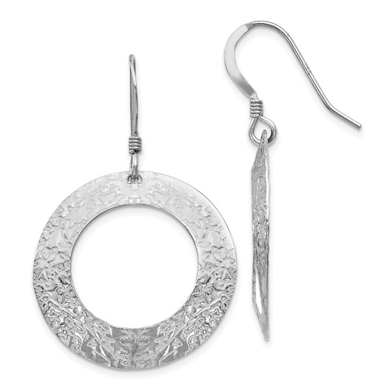 Sterling Silver Textured Shepherd Hook Dangle Earrings - 38.5 mm Sterling Silver Textured Shepherd Hook Dangle Earrings - 38.5 mm