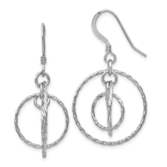 Sterling Silver Textured Shepherd Hook Dangle Earrings - 38 mm Sterling Silver Textured Shepherd Hook Dangle Earrings - 38 mm