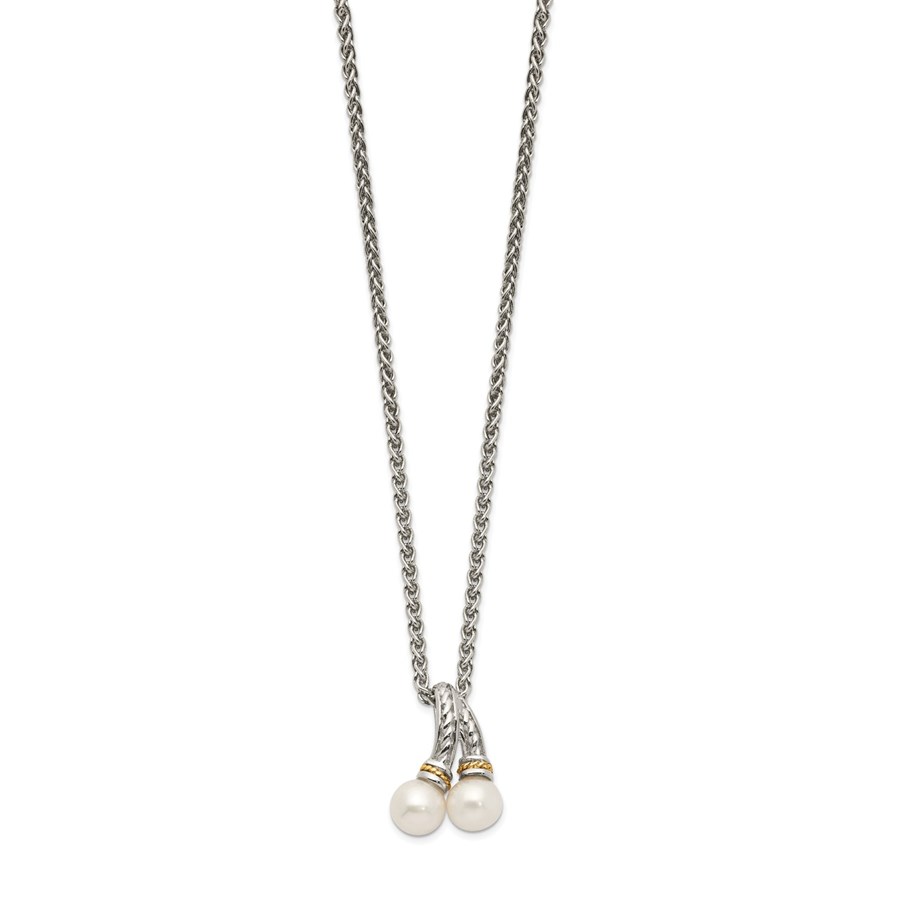 Sterling Silver Two 6-7 mm FWC Pearl Chain Slide Necklace