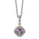Sterling Silver w/ 14K Accent Amethyst & Diamond Dangle Necklace