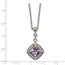 Sterling Silver w/ 14K Accent Amethyst & Diamond Dangle Necklace