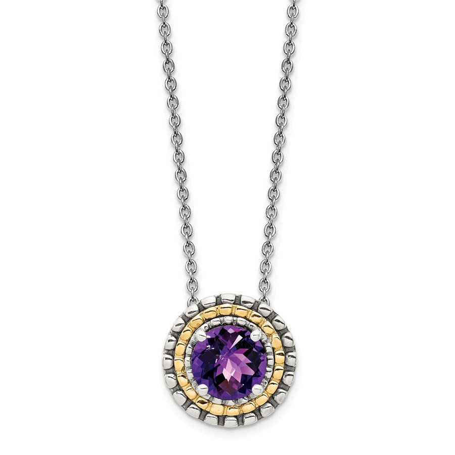 Sterling Silver w/14K Accent Amethyst Round Chain Slide Necklace
