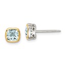 Sterling Silver w/14k Accent Aquamarine Square Stud Earrings