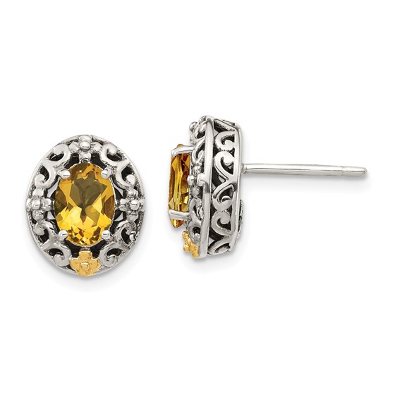 Sterling Silver w/14k Accent Citrine Post Earrings Sterling Silver w/14k Accent Citrine Post Earrings