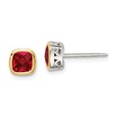 Sterling Silver w/14k Accent Created Ruby Square Stud Earrings