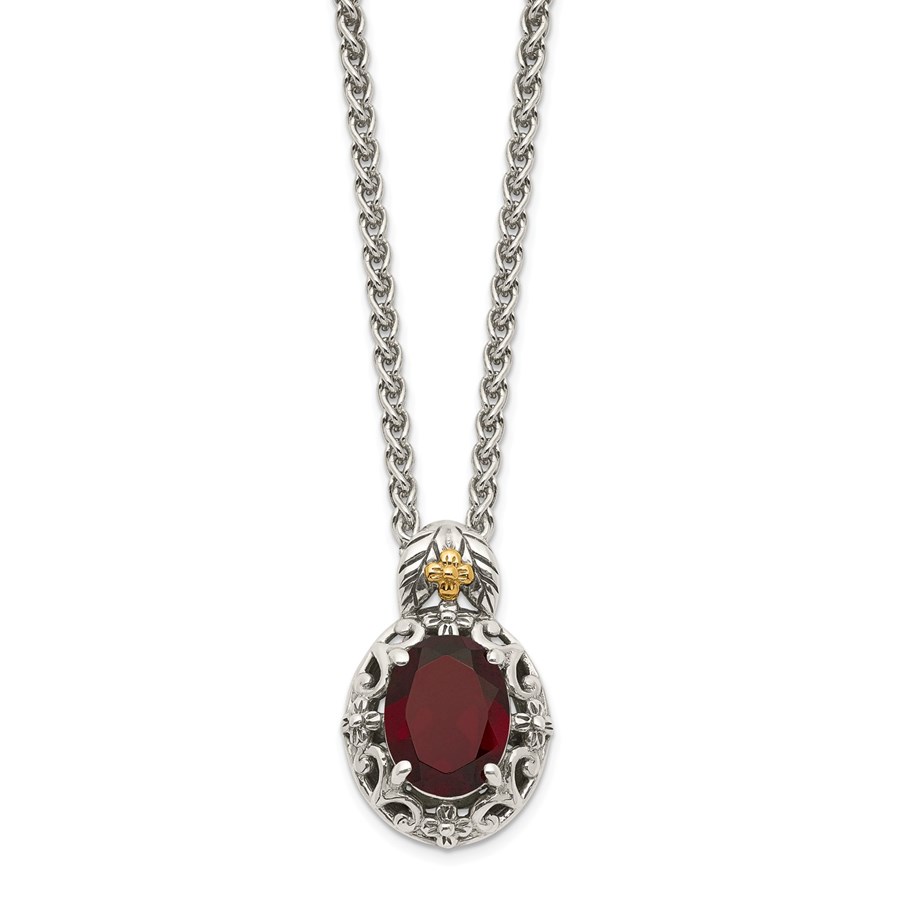 Sterling Silver w/ 14K Accent Garnet Necklace - 18 in.