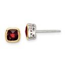 Sterling Silver w/14k Accent Garnet Square Stud Earrings