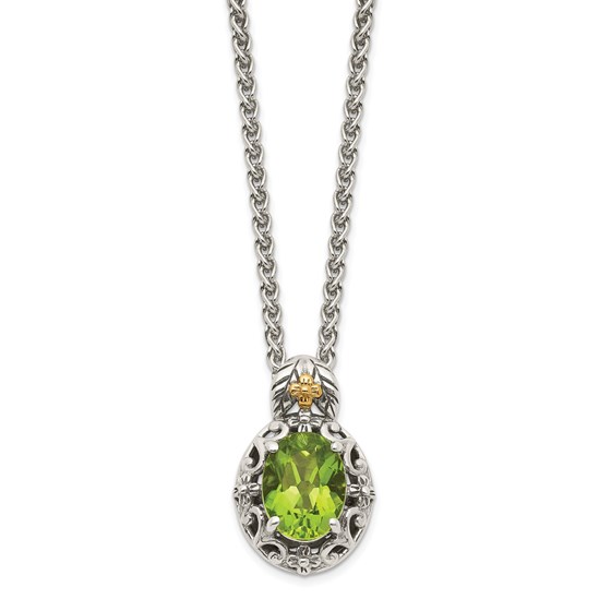 Sterling Silver w/ 14K Accent Peridot Pendant - 18 in.